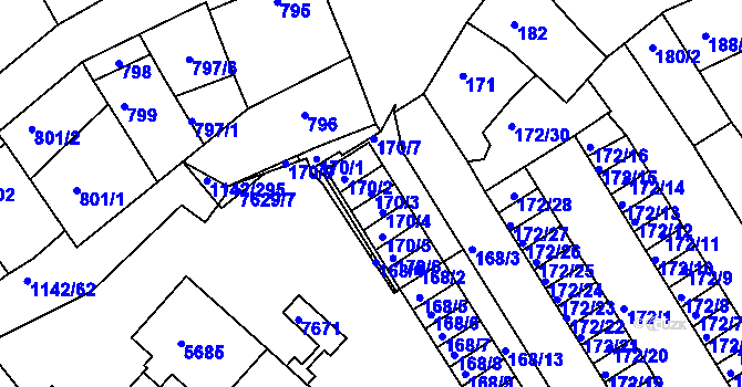Parcela st. 170/3 v KÚ Bystrc, Katastrální mapa