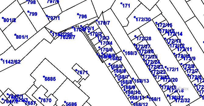Parcela st. 170/6 v KÚ Bystrc, Katastrální mapa