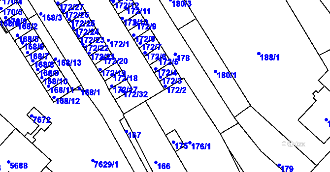 Parcela st. 172/2 v KÚ Bystrc, Katastrální mapa
