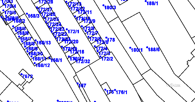 Parcela st. 172/3 v KÚ Bystrc, Katastrální mapa