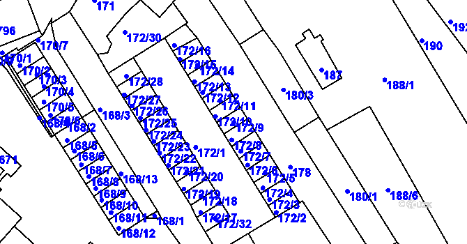 Parcela st. 172/9 v KÚ Bystrc, Katastrální mapa