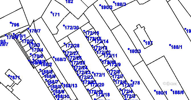 Parcela st. 172/12 v KÚ Bystrc, Katastrální mapa