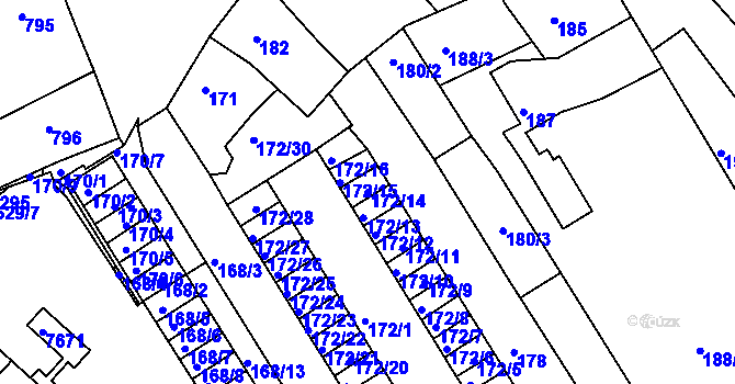 Parcela st. 172/14 v KÚ Bystrc, Katastrální mapa