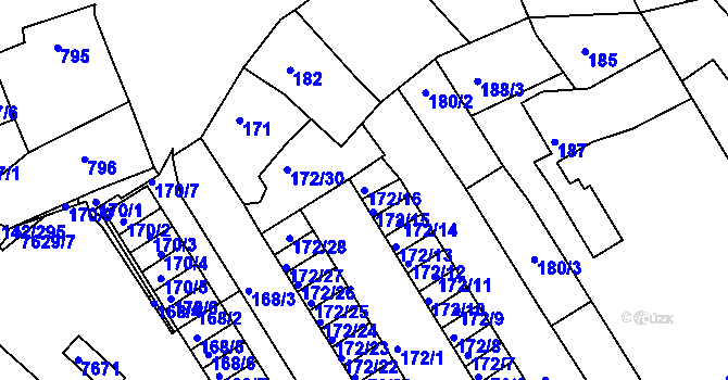 Parcela st. 172/16 v KÚ Bystrc, Katastrální mapa