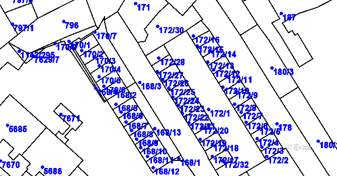 Parcela st. 172/25 v KÚ Bystrc, Katastrální mapa