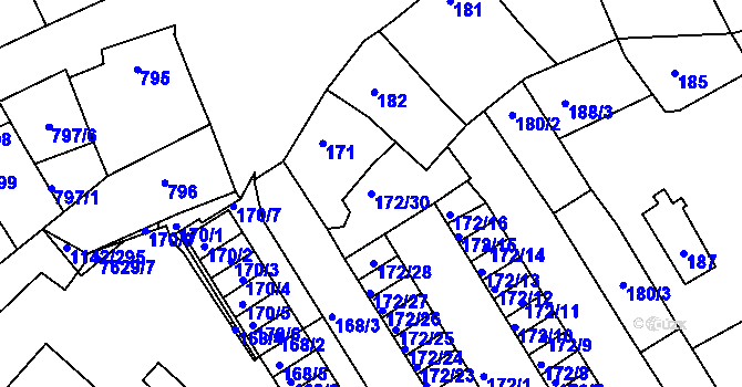 Parcela st. 172/30 v KÚ Bystrc, Katastrální mapa