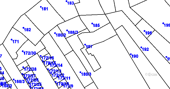 Parcela st. 187 v KÚ Bystrc, Katastrální mapa