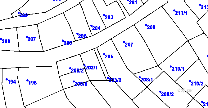 Parcela st. 205 v KÚ Bystrc, Katastrální mapa