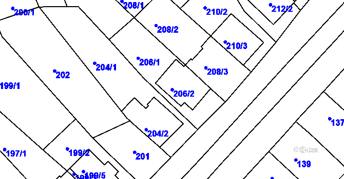 Parcela st. 206/2 v KÚ Bystrc, Katastrální mapa