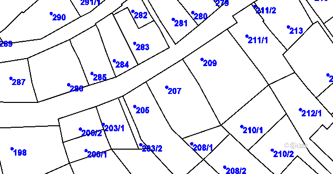 Parcela st. 207 v KÚ Bystrc, Katastrální mapa