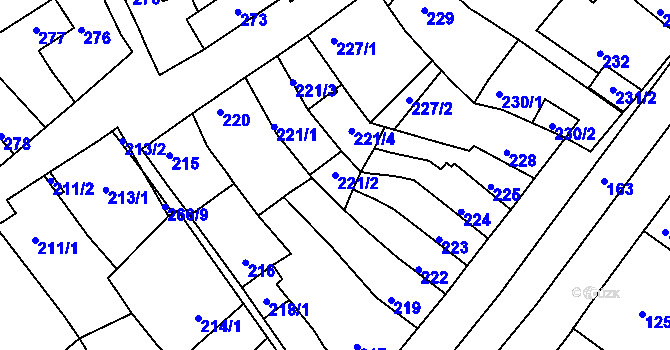 Parcela st. 221/2 v KÚ Bystrc, Katastrální mapa
