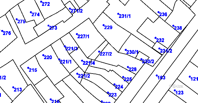 Parcela st. 227/2 v KÚ Bystrc, Katastrální mapa
