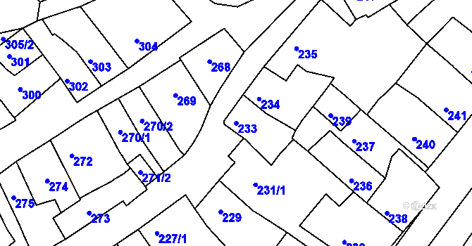 Parcela st. 233 v KÚ Bystrc, Katastrální mapa