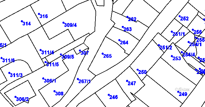 Parcela st. 265 v KÚ Bystrc, Katastrální mapa