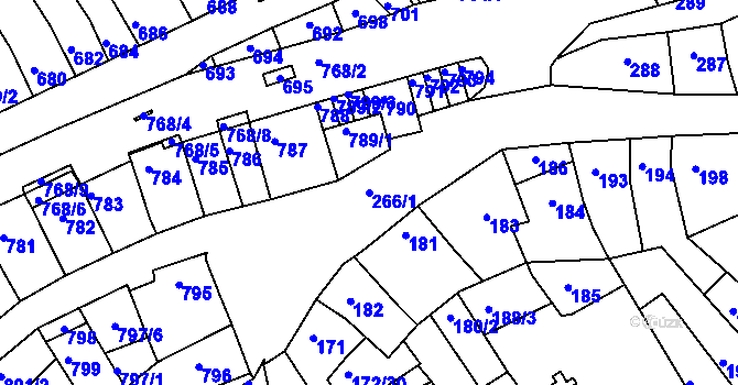 Parcela st. 266/1 v KÚ Bystrc, Katastrální mapa