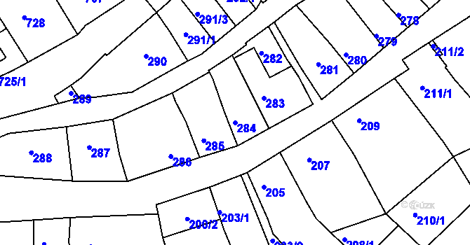 Parcela st. 284 v KÚ Bystrc, Katastrální mapa