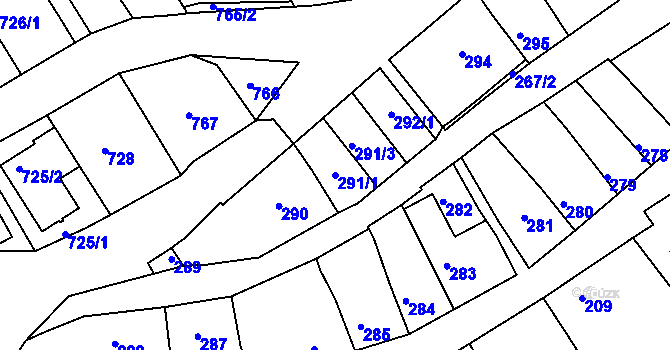 Parcela st. 291/1 v KÚ Bystrc, Katastrální mapa