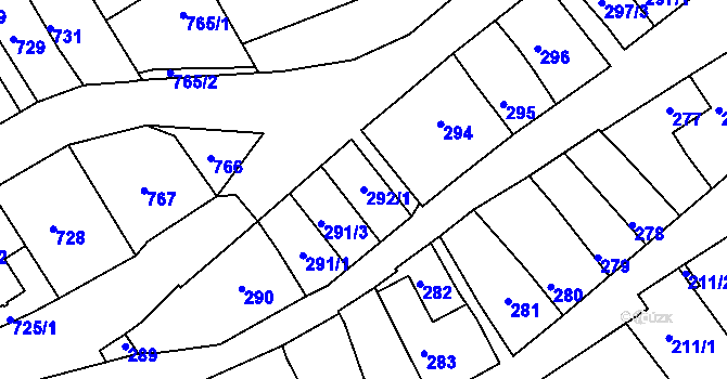 Parcela st. 292/1 v KÚ Bystrc, Katastrální mapa