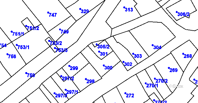 Parcela st. 301 v KÚ Bystrc, Katastrální mapa