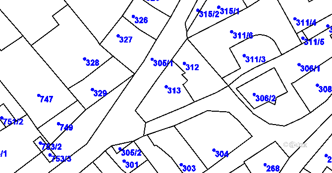 Parcela st. 313 v KÚ Bystrc, Katastrální mapa