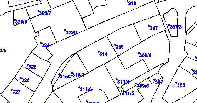 Parcela st. 314 v KÚ Bystrc, Katastrální mapa