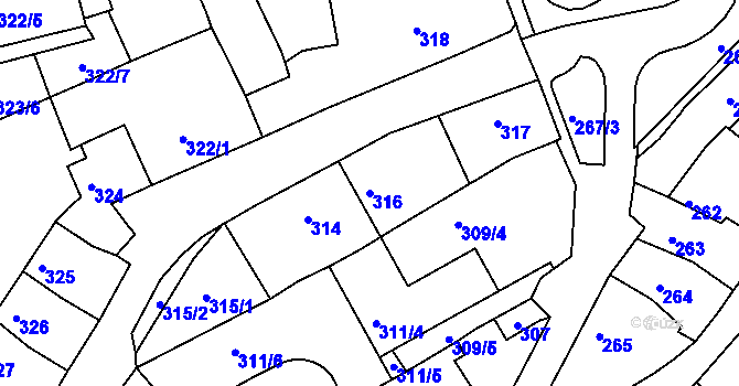 Parcela st. 316 v KÚ Bystrc, Katastrální mapa