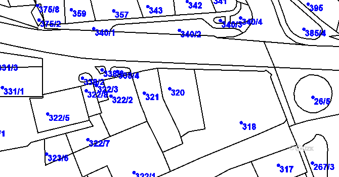 Parcela st. 320 v KÚ Bystrc, Katastrální mapa
