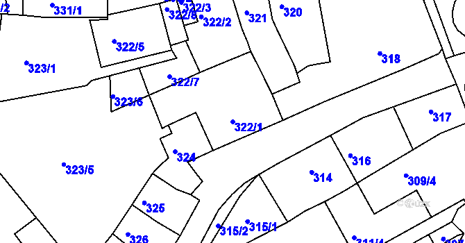 Parcela st. 322/1 v KÚ Bystrc, Katastrální mapa