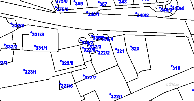 Parcela st. 322/2 v KÚ Bystrc, Katastrální mapa