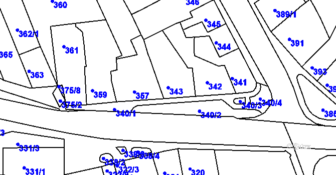 Parcela st. 343 v KÚ Bystrc, Katastrální mapa