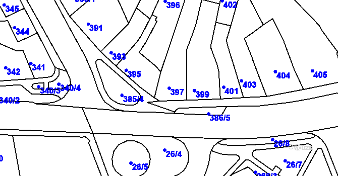 Parcela st. 397 v KÚ Bystrc, Katastrální mapa