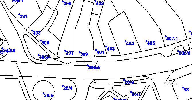 Parcela st. 401 v KÚ Bystrc, Katastrální mapa