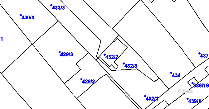 Parcela st. 432/2 v KÚ Bystrc, Katastrální mapa