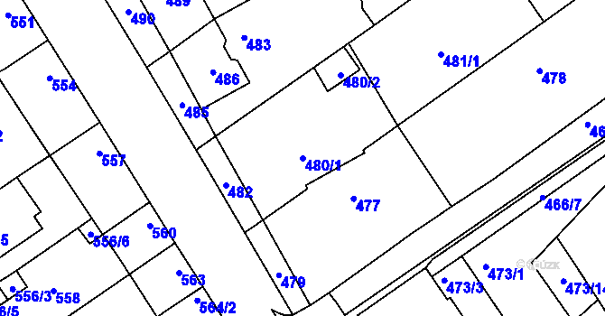 Parcela st. 480/1 v KÚ Bystrc, Katastrální mapa