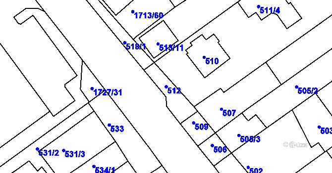 Parcela st. 512 v KÚ Bystrc, Katastrální mapa