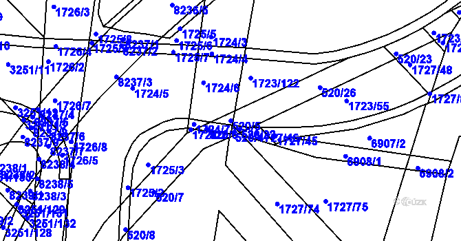 Parcela st. 520/5 v KÚ Bystrc, Katastrální mapa