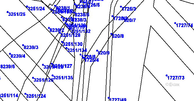 Parcela st. 520/9 v KÚ Bystrc, Katastrální mapa