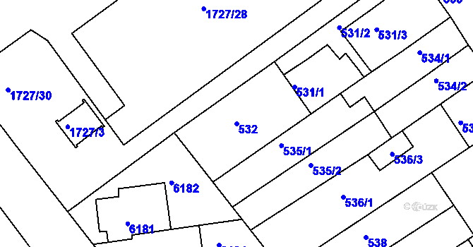 Parcela st. 532 v KÚ Bystrc, Katastrální mapa