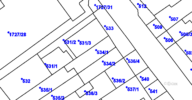 Parcela st. 534/1 v KÚ Bystrc, Katastrální mapa