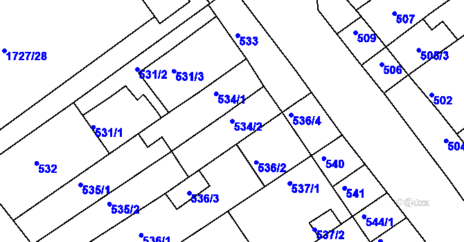 Parcela st. 534/2 v KÚ Bystrc, Katastrální mapa
