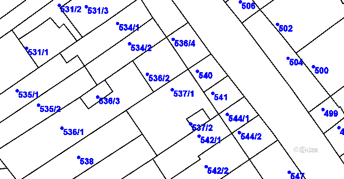 Parcela st. 537/1 v KÚ Bystrc, Katastrální mapa
