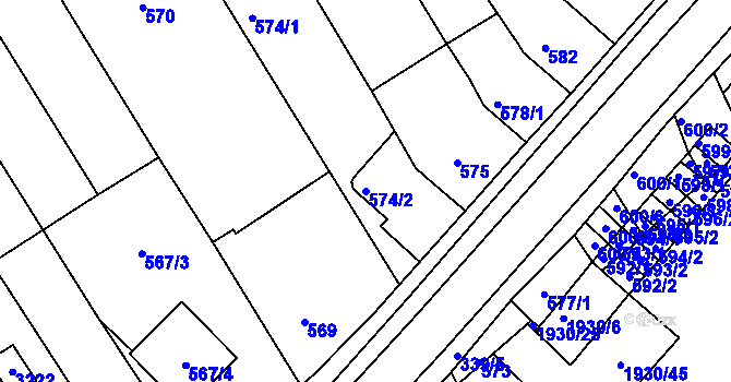 Parcela st. 574/2 v KÚ Bystrc, Katastrální mapa