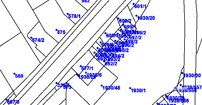 Parcela st. 593/1 v KÚ Bystrc, Katastrální mapa