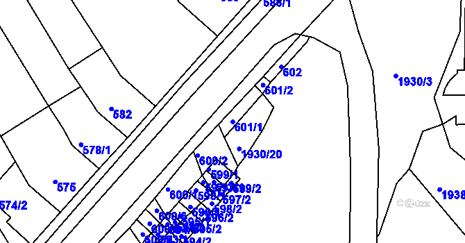 Parcela st. 601/1 v KÚ Bystrc, Katastrální mapa