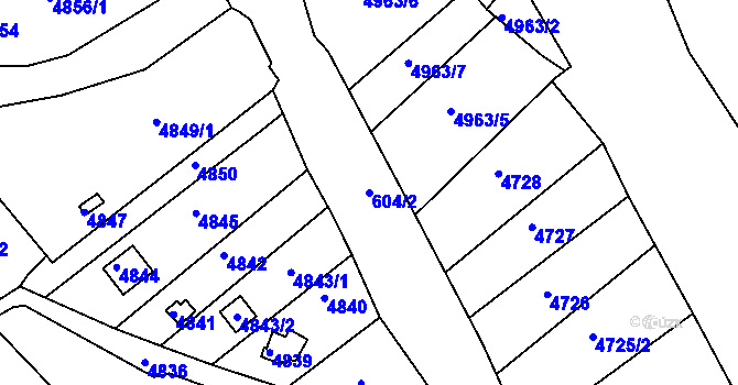 Parcela st. 604/2 v KÚ Bystrc, Katastrální mapa