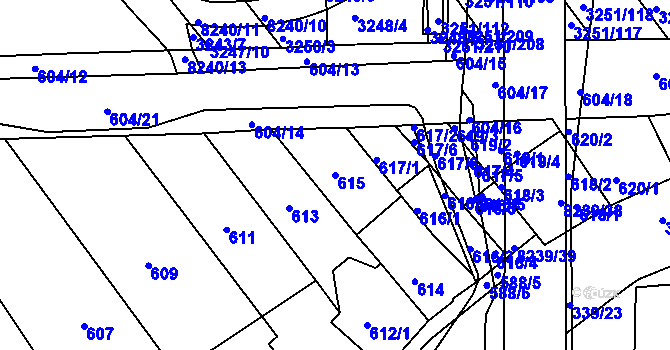 Parcela st. 615 v KÚ Bystrc, Katastrální mapa