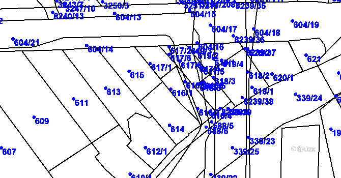 Parcela st. 616/1 v KÚ Bystrc, Katastrální mapa