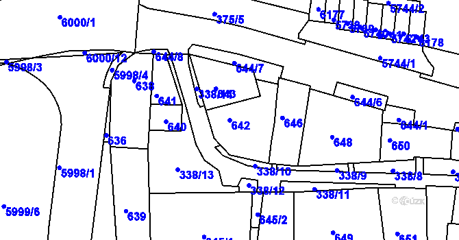 Parcela st. 642 v KÚ Bystrc, Katastrální mapa