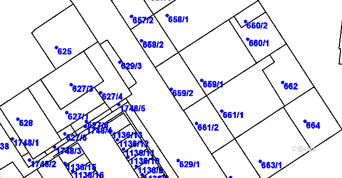 Parcela st. 659/2 v KÚ Bystrc, Katastrální mapa