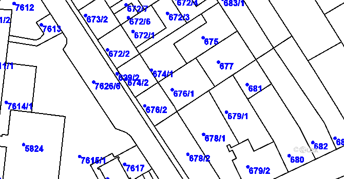 Parcela st. 676/1 v KÚ Bystrc, Katastrální mapa